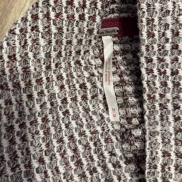 Free People BK Wine Red and White Turtleneck Long Sleeve Top - Picture 3 of 4